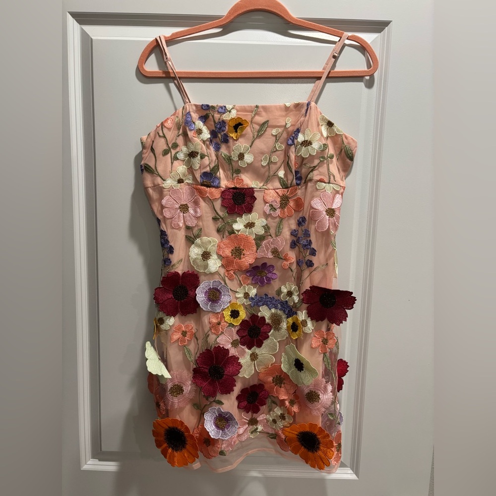 Storia Floral Embroidered Dress - Pink and Multicolor